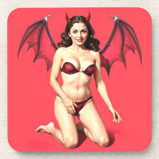 PINUP BRUNETTE DEVIL BIER ONDERZETTER