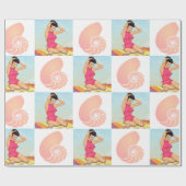 Pinup Girl en Zee Shell Beach Pattern Cadeaupapier (Vlak)