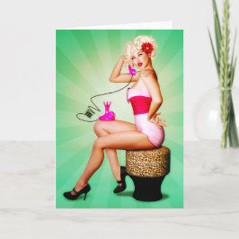 PinUp Girl op het telefoon Wenskaart Kaart