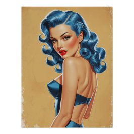 Pinup in de Blauwe Ridder in Maillot Perfect Poster