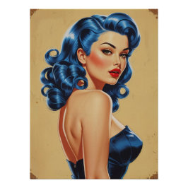 Pinup in de Blauwe Ridder in Maillot Perfect Poster