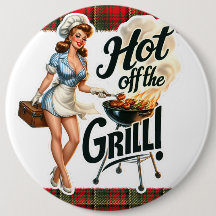 Pinup Lady  Pinback Pins Hot Uit De Grill