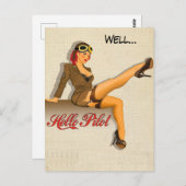 Pinup Pilot Girl Briefkaart (Voorkant / Achterkant)