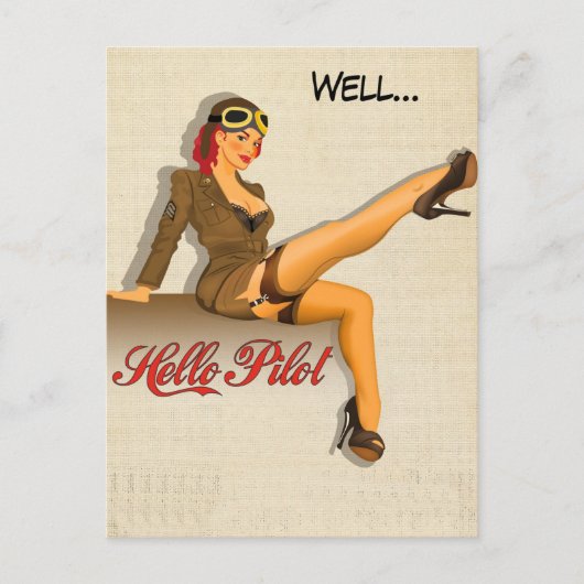 Pinup Pilot Girl Briefkaart (Voorkant)