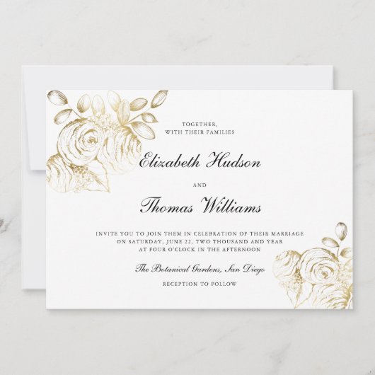 Pioen Art Schets Moderne Klassieke Faux Gouden Bru Kaart (Voorkant)