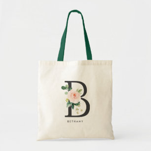 Pioen Bloem Letter B Zwarte Monogram Bruidsmeisje Tote Bag