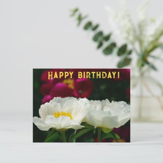 Pioen/Bloem Magic/Witte Bloem/Gelukkige Verjaardag Feestdagenkaart (Staand voorkant)