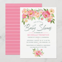 Pioen bloemen Baby Shower uitnodiging