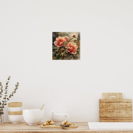 Pioen Bloemen Kunst Print (Keuken)