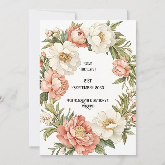 Pioen bloemenrand  save the date (Voorkant)