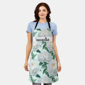 Pioen Bloempatroon Wit Gepersonaliseerd Schort (Gedragen)