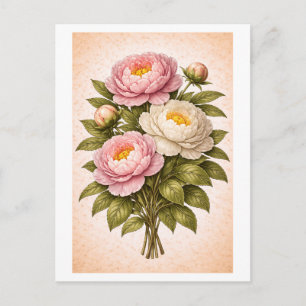 Pioen botanische illustratie in vintage stijl briefkaart