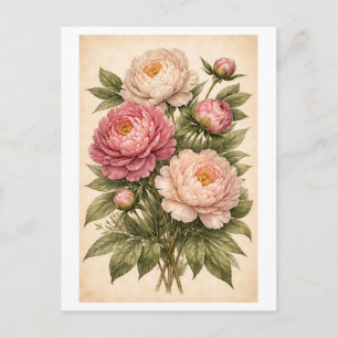 Pioen botanische illustratie in vintage stijl briefkaart
