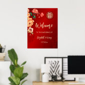 Pioen Chinese bruiloft Welkom Poster (Thuiskantoor)