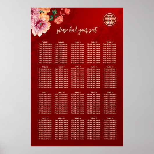 Pioen Chinese bruiloft zitgrafiek Poster (Voorkant)