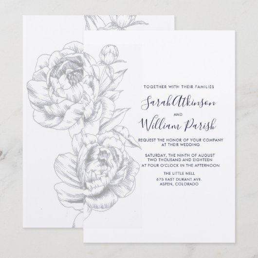 Pioen Eenvoudige Bruiloft Uitnodiging (Voorkant / Achterkant)