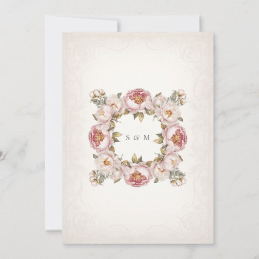 Pioen Elegant Bloem Blush Roze Ivoor Bruiloft Kaart (Achterkant)