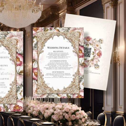 Pioen Elegant Bloemen Goud Roze en Ivoor Details Kaart