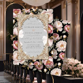 Pioen Elegant Bloemen Goud W Roze N Zwart Bruiloft Kaart