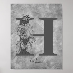 Pioen Elegant Monogram Eerste Letter H Persoonlijk Poster