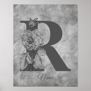 Pioen Elegant Monogram Eerste Letter R Persoonlijk Poster