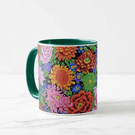 Pioen en Chrysanthemum mok (Voorkant links)
