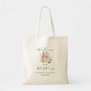 Pioen en gouden bloemen Bruiloft Custom Welkom Tote Bag