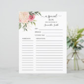 Pioen en Gouden Bloemen Naam Receptkaart (Staand voorkant)