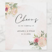 Pioen en Gouden Bloesem Bruiloftswijn Label Wijn Etiket (Enkel label)