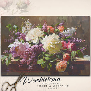 pioen en Lila bloemenboeket decoupage Tissuepapier