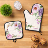 Pioen Hebreeuwse naam Oven Mitt + Pot Holder Set (Top down)