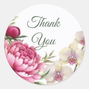 Pioen & Orchidee Tuin Bloemrijke Bruiloft  Ronde Sticker