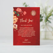 Pioen Rode Chinese bruiloft Bedankkaart (Staand voorkant)
