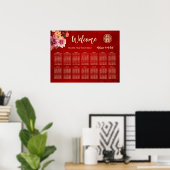 Pioen Rode Chinese Bruiloft Zittinggrafiek Poster (Thuiskantoor)
