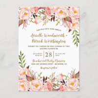 Pioen roze blush en gouden bruiloft uitnodigingen