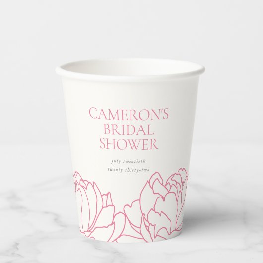 Pioen Tuin Roze Bloemige Bruiloft Feest Papieren Bekers (Voorkant)