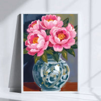 Pioen Vaas | Roze Bloem Pioenrozen Waterverf