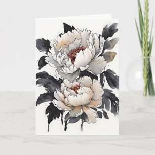 Pioen - Waterverf bloemen Kaart