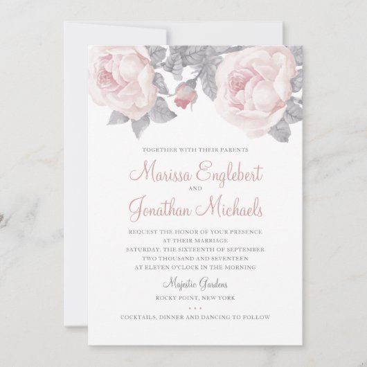 Pioen Waterverf bruiloft uitnodiging (Voorkant)