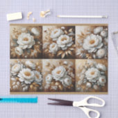 Pioen Wit en Goud Olieverfschilderij Decoupage Tissuepapier (Craft)