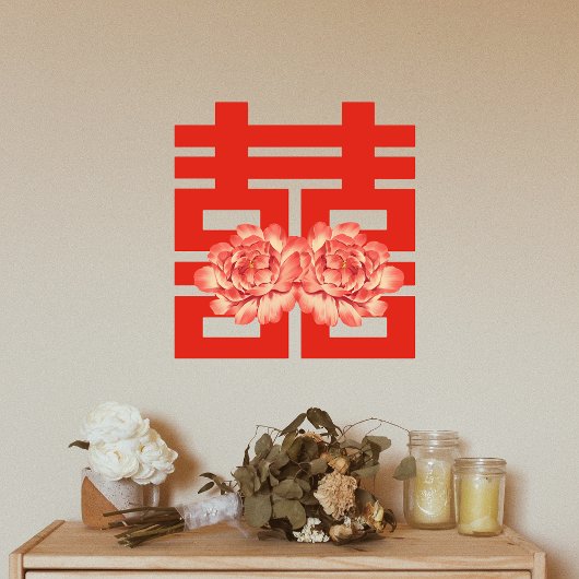 Pioenbloem Dubbele Xi Chinese Trouwdag Raamsticker