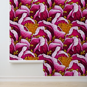 Pioenbloem patroon roze goud bloemenpatroon behang