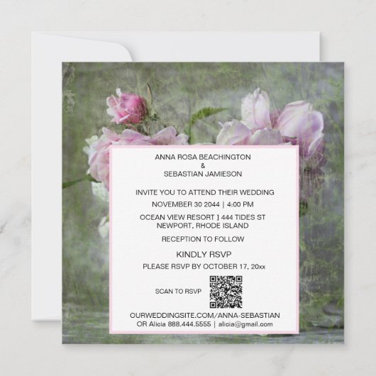 *~*  pioenbloem zacht QR RSVP AR23 BRUILOFT Kaart (Achterkant)