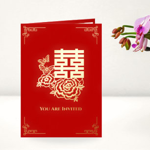 Pioenbloemen tweetalige Chinese trouw uitnodiging