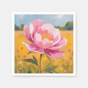 Pioenbloesem   Roze Bloemenveld Waterverf Servet