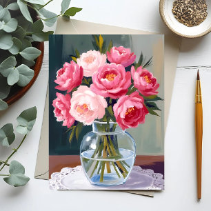 Pioenboeket Bloemenvase Roze Waterverf Bloem Briefkaart