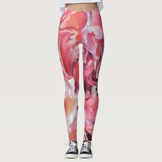 Pioenen Bloemen Leggings (Voorkant)