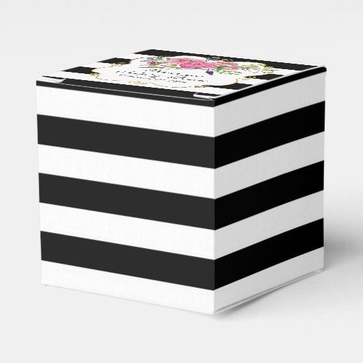 Pioenen en strepen bruiloft gunst geschenkdoos bedankdoosjes (Voorkant Zijde)