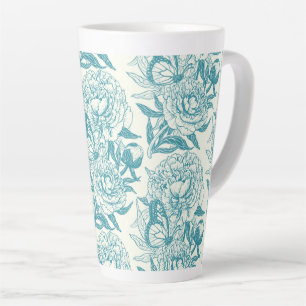 pioenen en vlinders blokdruk, lagune blauw latte mok