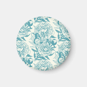 pioenen en vlinders blokdruk, lagune blauw magneet